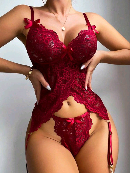Red two piece lingerie