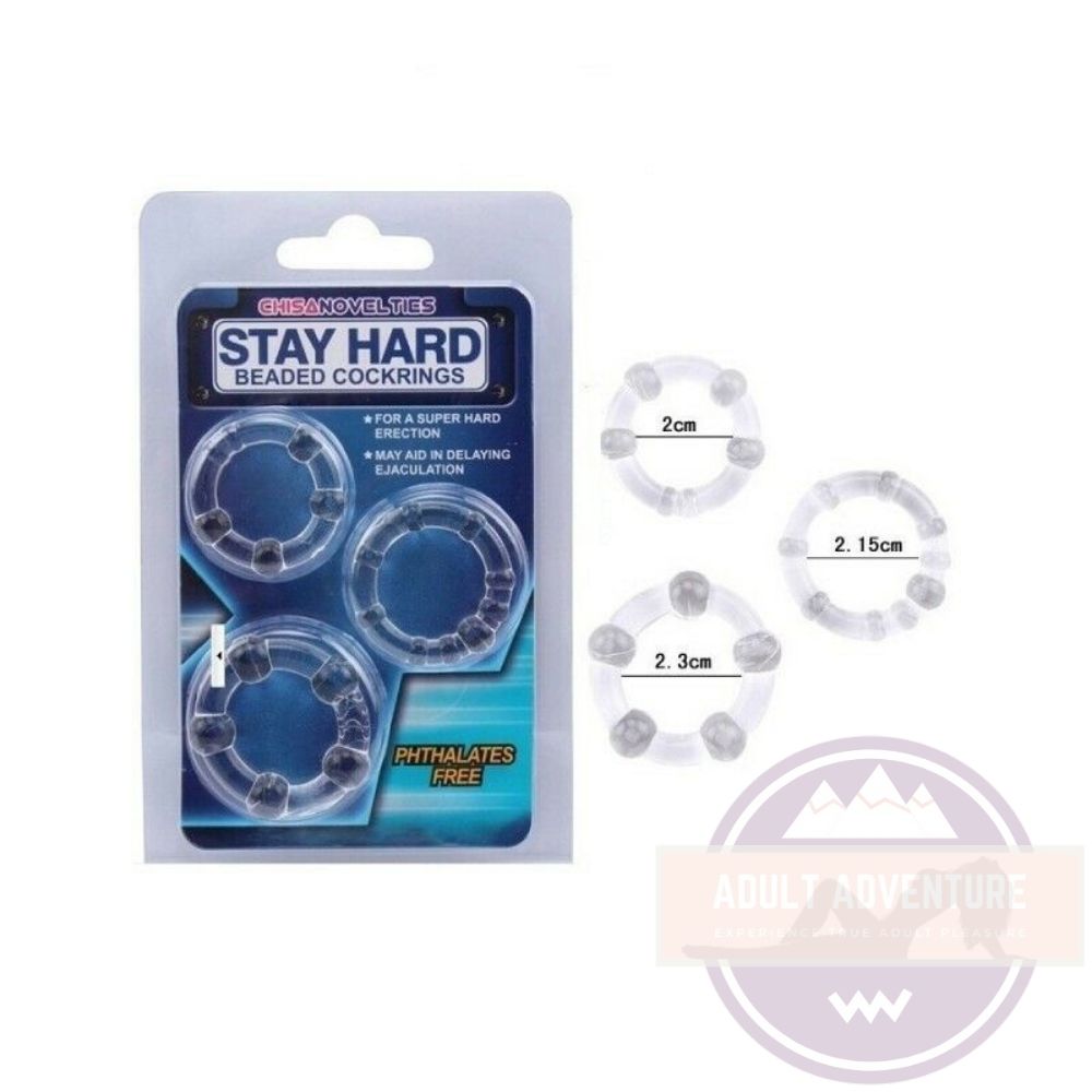 Stay Hard Beaded Cock Ring- 3pc